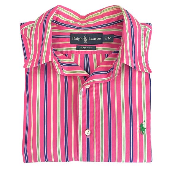 Ralph Lauren Classic Fit Bold Striped Button Down Shirt Pink Multi Medium - Picture 13 of 13